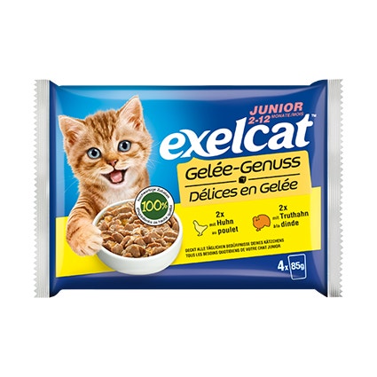 Exelcat Gelée-Genuss Junior Geflügel-Mix 4x85g Beutel
